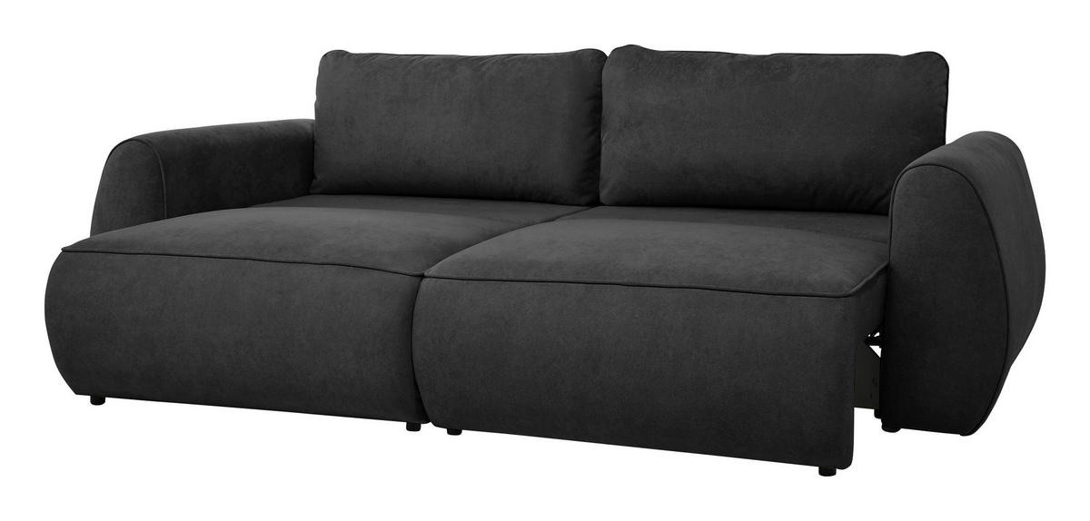 SCHLAFSOFA Chenille Graphitfarben  inkl. Zierkissen, Rückenkissen, Bettkasten, Schlaffunktion, Rücken echt, Liegefläche im Originalstoff  - Schwarz/Graphitfarben, KONVENTIONELL, Kunststoff/Textil (257/96/110cm) - Milino