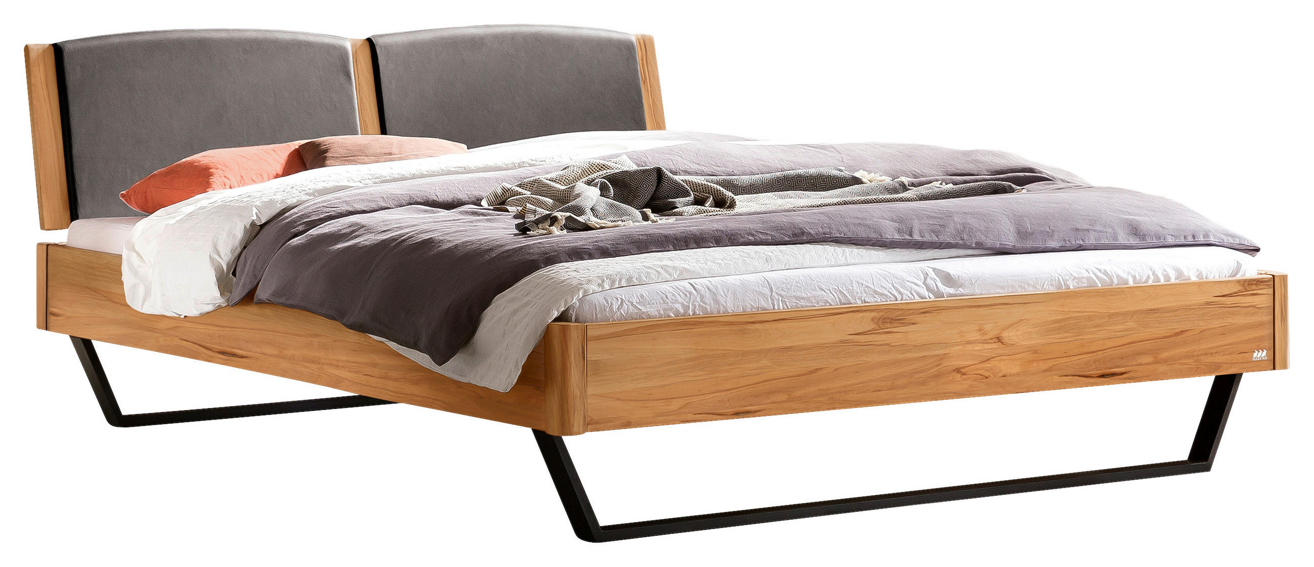 BETT 160/200 cm  in Buchefarben  - Dunkelgrau/Anthrazit, Design, Holz/Metall (160/200cm) - Hasena
