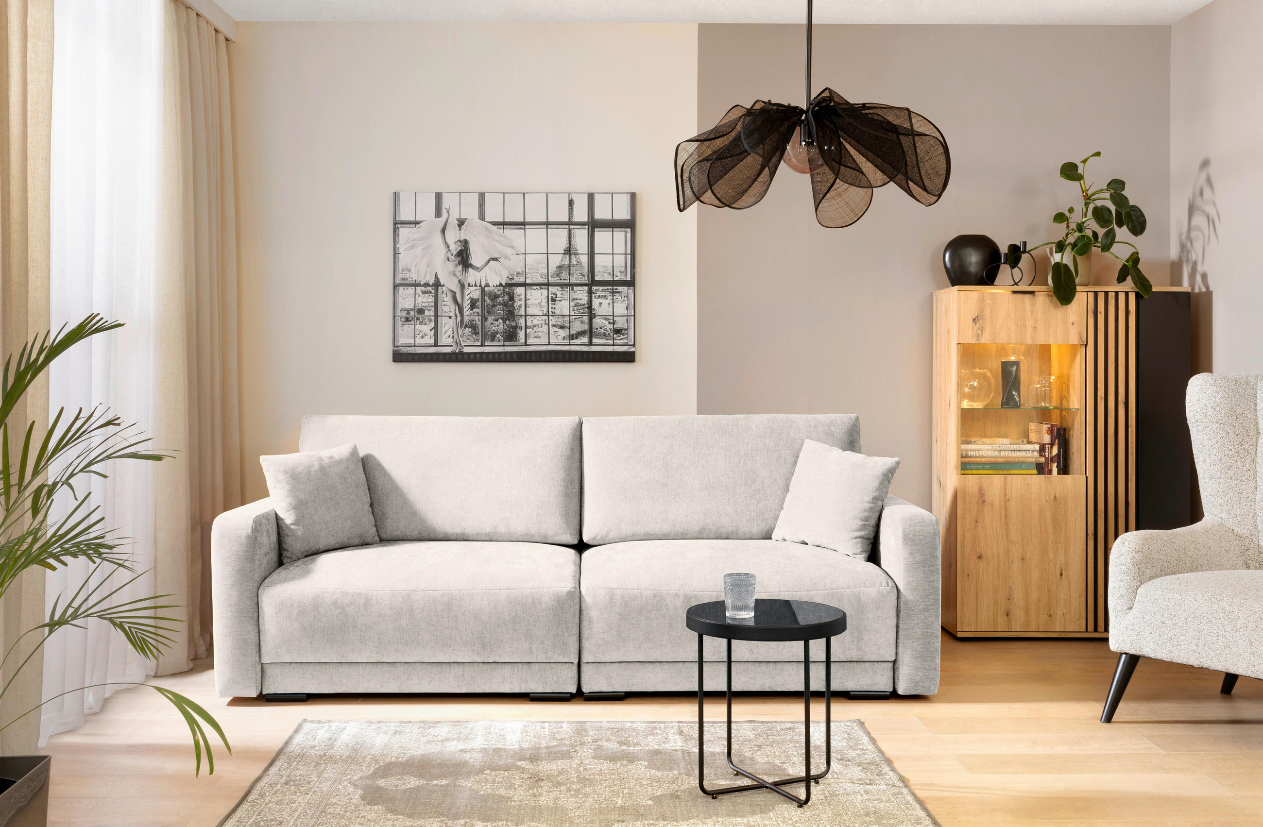 2-SITZER-SOFA in Chenille Creme  - Creme/Schwarz, KONVENTIONELL, Kunststoff/Textil (233/90/110cm) - Carryhome