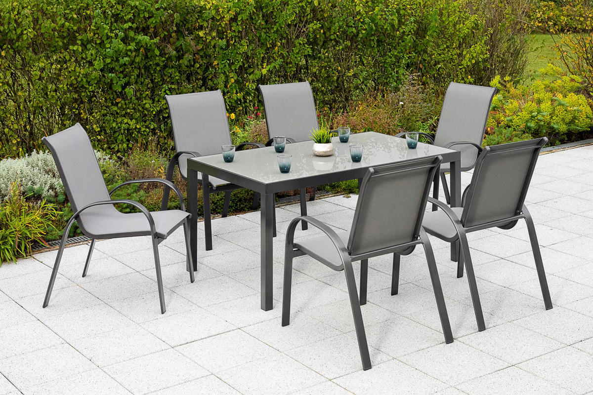 GARTENSET 5-teilig  - Graphitfarben/Grau, MODERN, Textil/Metall - Gardenson