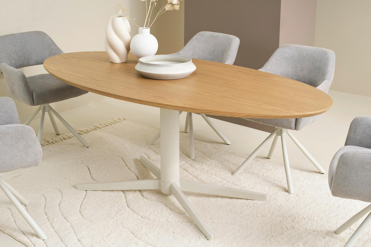 ESSTISCH 200/100/76 cm Echtholz  Metall, Holzwerkstoff in verschiedenen Größen erhältlich oval Eichefarben  - Eichefarben/Schwarz, MODERN, Holzwerkstoff/Metall (200/100/76cm) - Schöner Wohnen