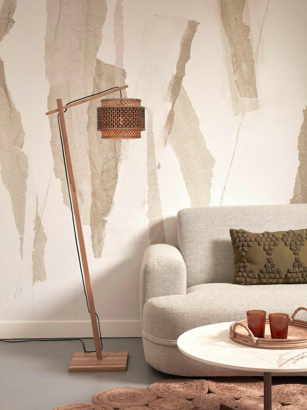 GOLVLAMPA GOOD&MOJO     - svart/naturfärgad, Trend, trä (150/31/55cm) - Good & Mojo
