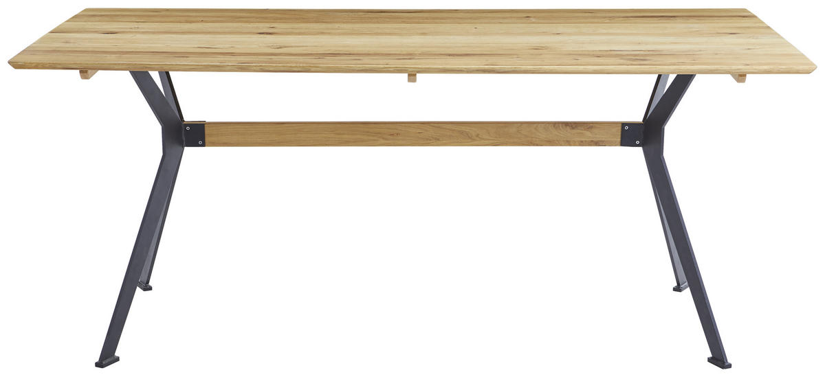 ESSTISCH Wildeiche massiv rechteckig Wildeiche  - Wildeiche/Schwarz, Natur, Holz/Metall (160/90/75cm) - Carryhome