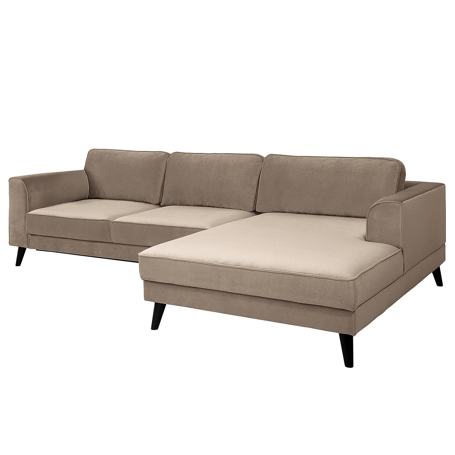 ECKSCHLAFSOFA in Samt, Velours Hellgrau - Wengefarben/Hellgrau, Modern, Holz/Textil (280/85/169cm) - Trendmanufaktur