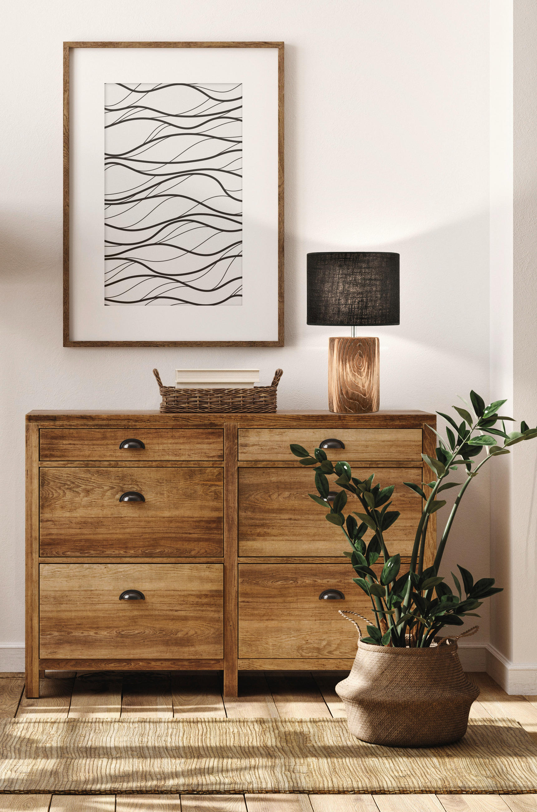 TISCHLEUCHTE 24,00/43,00 cm   - Grau, Natur, Holz/Textil (24,00/43,00cm)