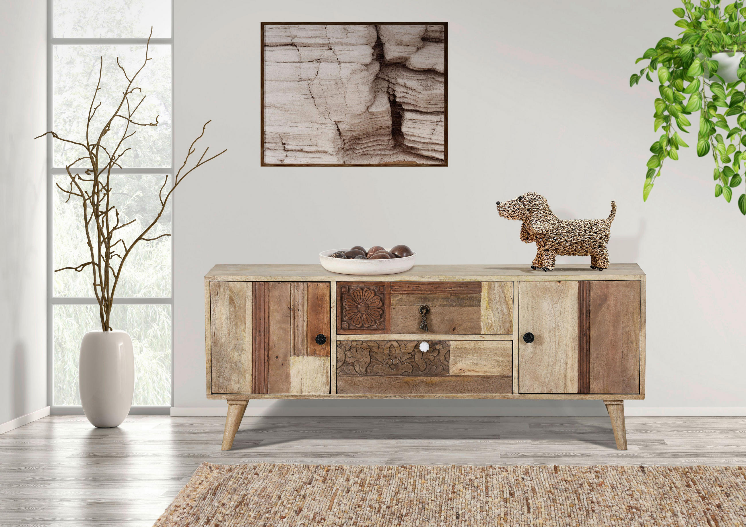 LOWBOARD  in 140/55/42 cm  - Silberfarben/Messingfarben, Design, Holz/Metall (140/55/42cm) - Landscape