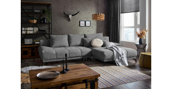 ECKSOFA in Chenille Grau, Dunkelgrau  - Dunkelgrau/Schwarz, MODERN, Textil/Metall (290/182cm) - Hom`in