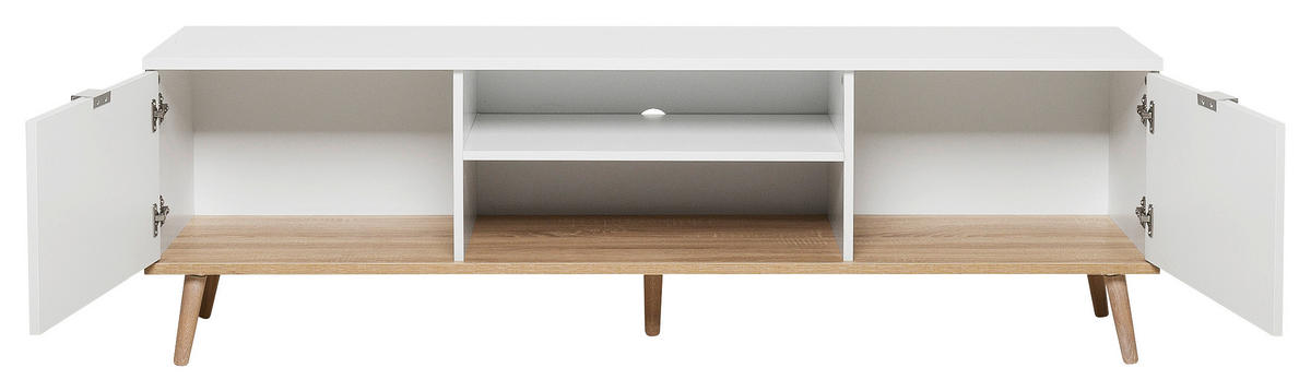 KOMODA POD TELEVIZI, bílá, Sonoma dub, 160/50/40 cm - bílá/barvy dubu, Konvenční, kov/dřevo (160/50/40cm) - MID.YOU