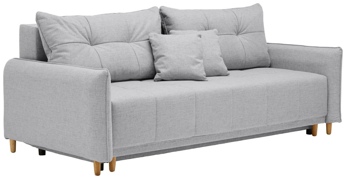 SCHLAFSOFA  mit Rücken echt Webstoff Grau  - Eichefarben/Grau, Design, Holz/Textil (227/98/113cm) - Carryhome