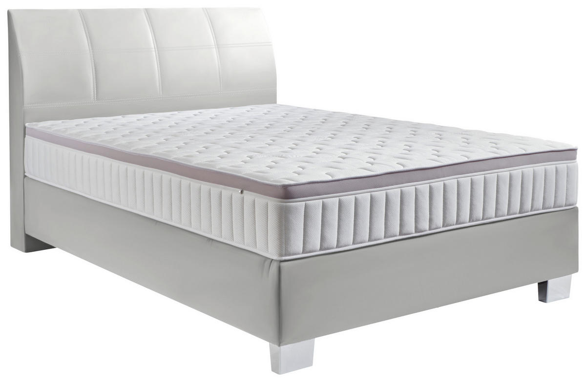 BOXSPRINGBETT 140/200 cm  in Hellgrau  - Chromfarben/Hellgrau, Konventionell, Kunststoff/Textil (140/200cm) - Hom`in