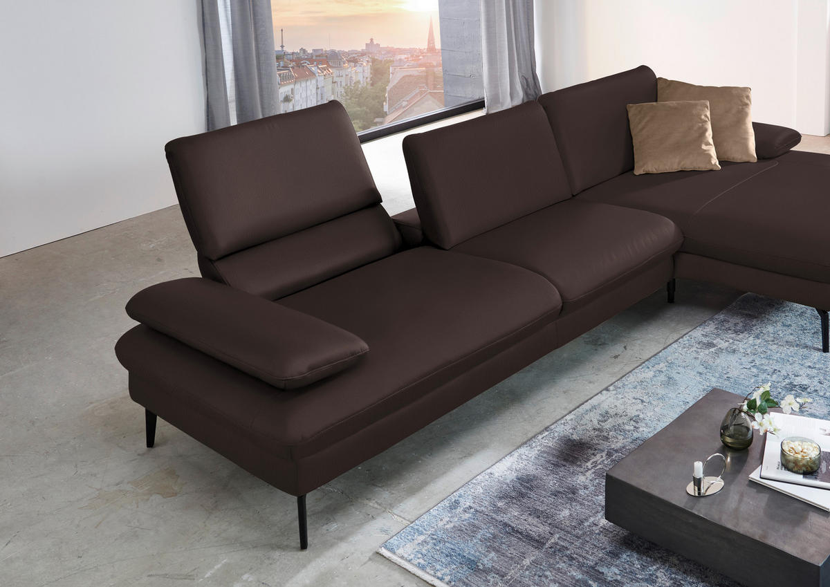 ECKSOFA in Echtleder Braun  - Schwarz/Braun, Design, Leder/Metall (325/157cm) - Dieter Knoll
