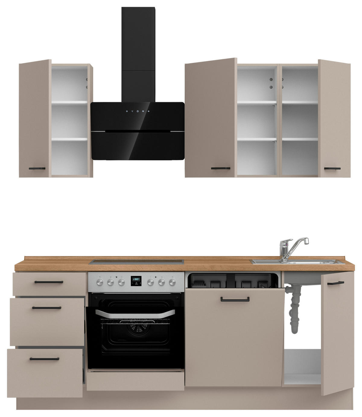 KÜCHENLEERBLOCK 210 cm   in Eichefarben, Sandfarben  - Sandfarben/Eichefarben, MODERN, Holzwerkstoff/Metall (210cm) - Nobilia