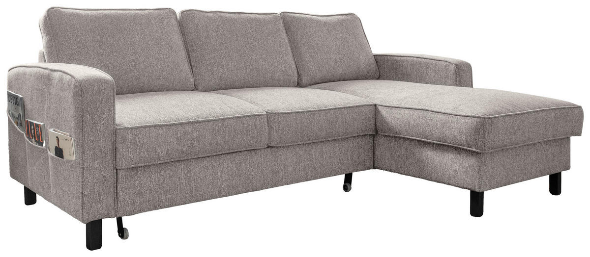 ECKSOFA  in Struktur Grauweiß  228/148 cm  - Grauweiß/Schwarz, Holz/Textil (228/148cm) - MID.YOU
