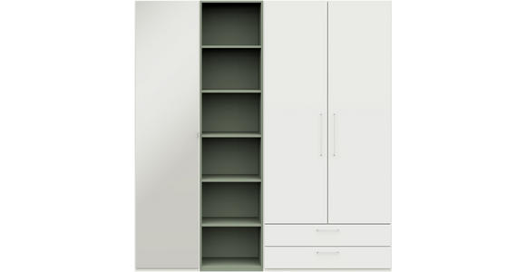 KLEIDERSCHRANK 3-türig Weiß, Salbeigrün  - Edelstahlfarben/Salbeigrün, Design, Glas/Holzwerkstoff (202,6/213,6/59,3cm) - Cantus