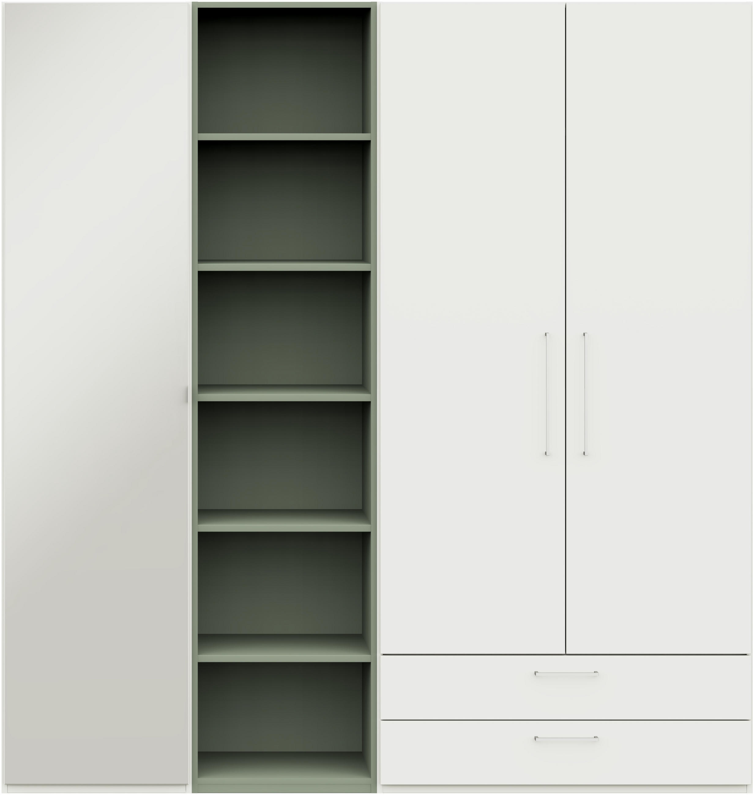 Thumbnail - Cantus Kleiderschrank, Weiß, Salbeigrün, Metall, 11 Fächer, 2 Schublade(n) Schubladen, 202.6x213.6x59.3 cm, Made in Germ...