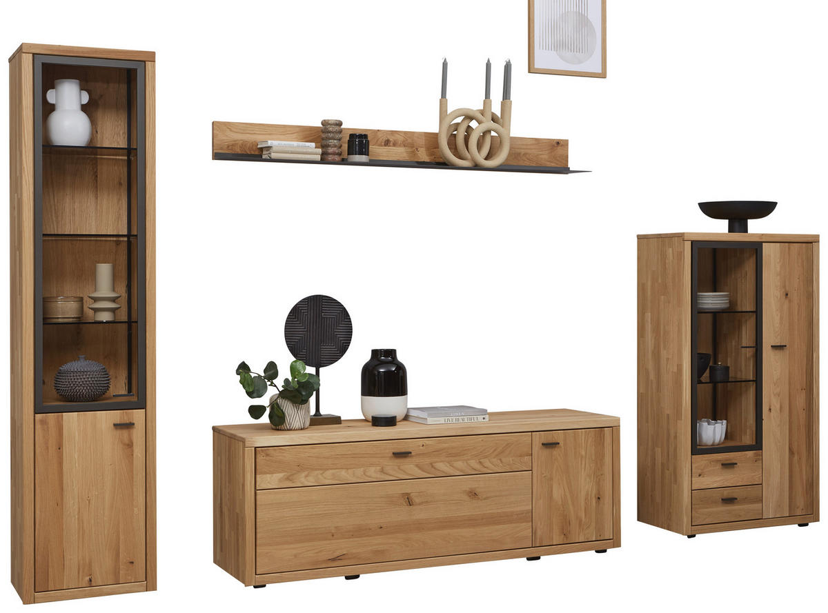 WOHNWAND  in Dunkelgrau, Wildeiche 324/202/45 cm  - Wildeiche/Dunkelgrau, Design, Glas/Holz (324/202/45cm) - Valnatura