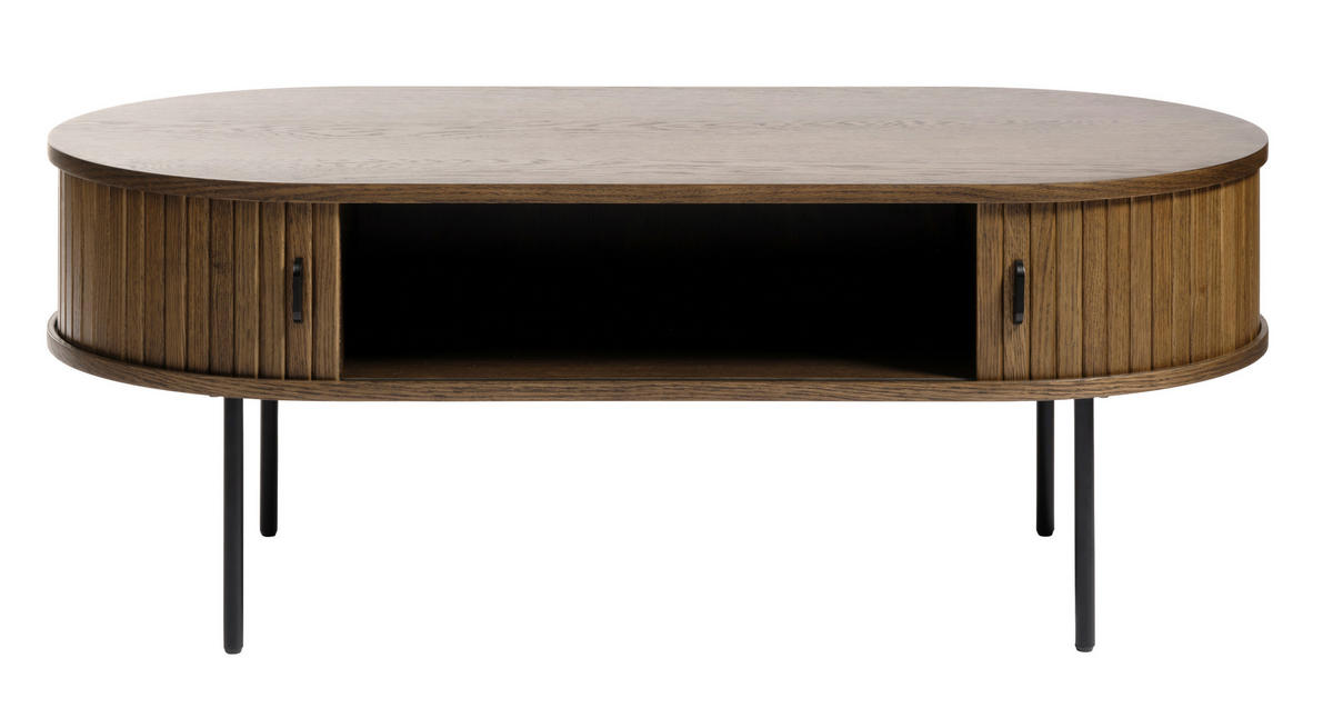 COUCHTISCH furniert 120/60/45 cm oval Eichefarben  - Eichefarben/Schwarz, Trend, Holzwerkstoff/Metall (120/60/45cm) - home24