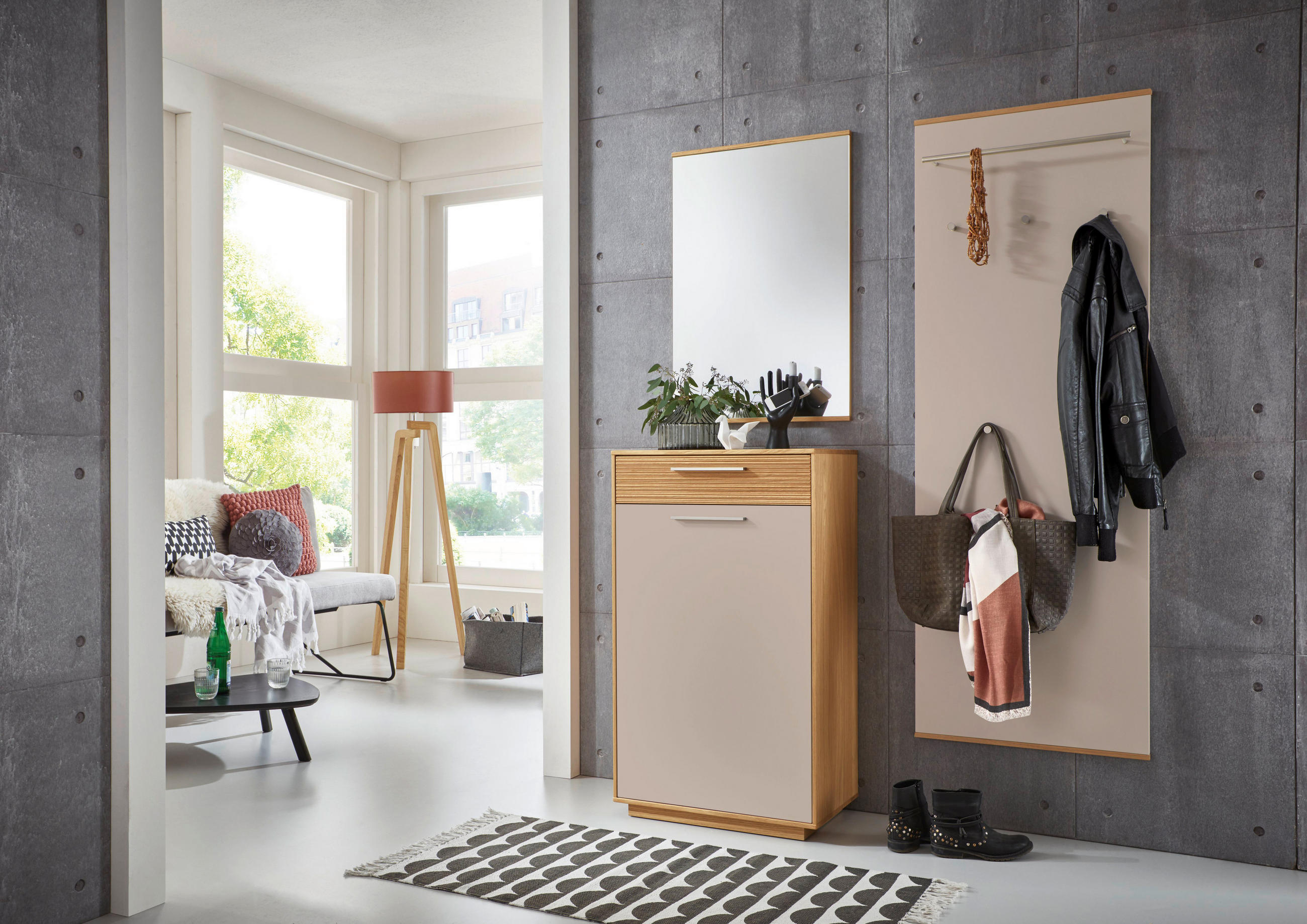 GARDEROBE 3-teilig  in 130/195/37 cm  - Taupe/Eichefarben, Design, Glas/Holz (130/195/37cm)