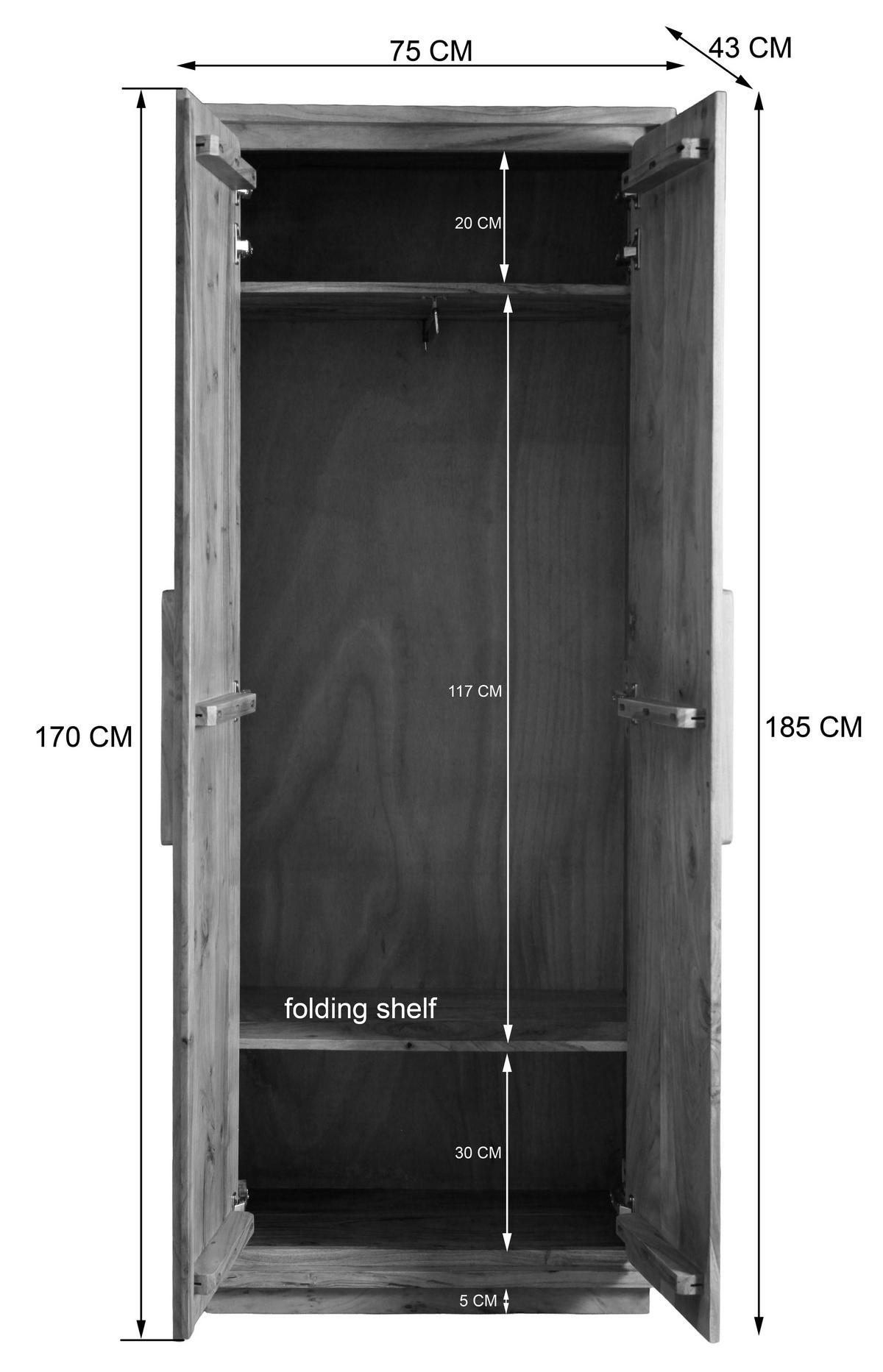 GARDEROBENSCHRANK  in 75/190/43 cm  - Akaziefarben, LIFESTYLE, Holz (75/190/43cm) - Landscape