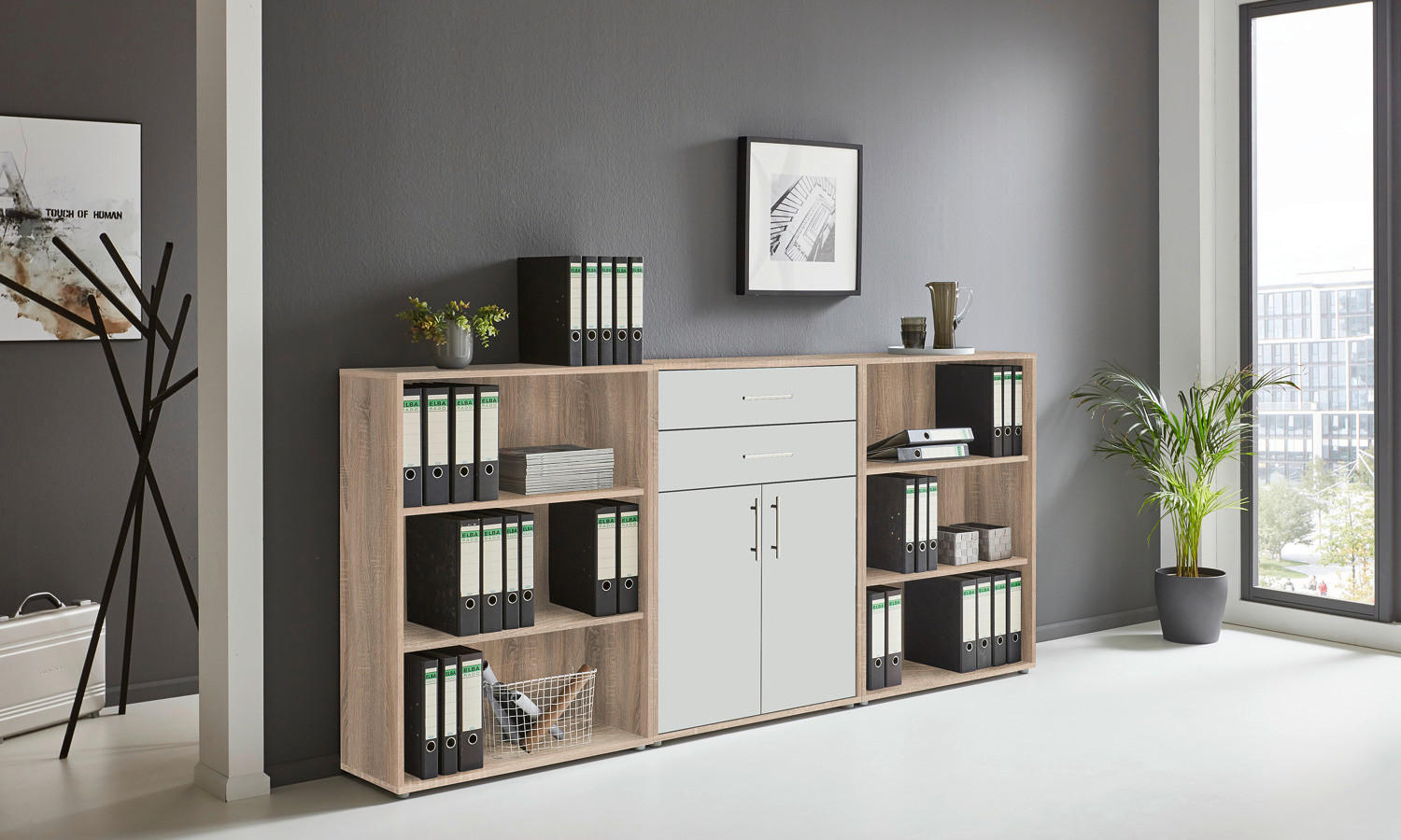 AKTENSCHRANK Weiß, Eichefarben  - Eichefarben/Weiß, MODERN, Holzwerkstoff (253,2/113,6/33cm) - MID.YOU