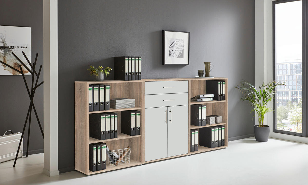 AKTENSCHRANK Weiß, Eichefarben  - Eichefarben/Weiß, MODERN, Holzwerkstoff (253,2/113,6/33cm) - MID.YOU