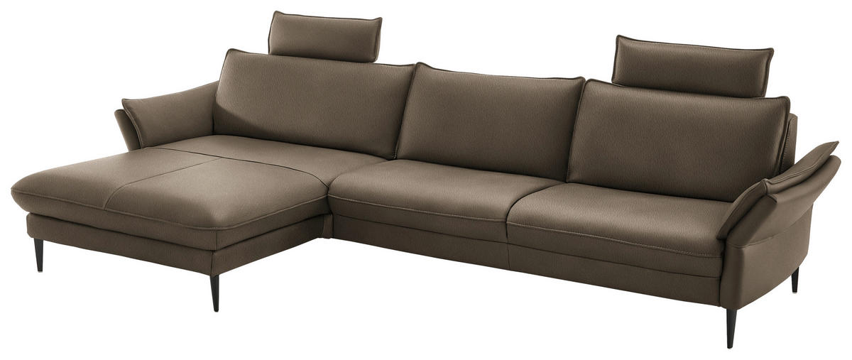 ECKSOFA  in Echtleder Taupe  172/334 cm  - Taupe/Schwarz, Design, Leder/Metall (172/334cm) - Hukla