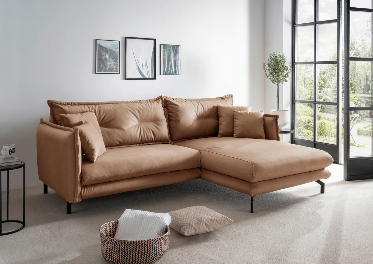 ECKSOFA in Lederlook Taupe  - Taupe/Schwarz, Modern, Textil/Metall (255/180cm) - Livetastic