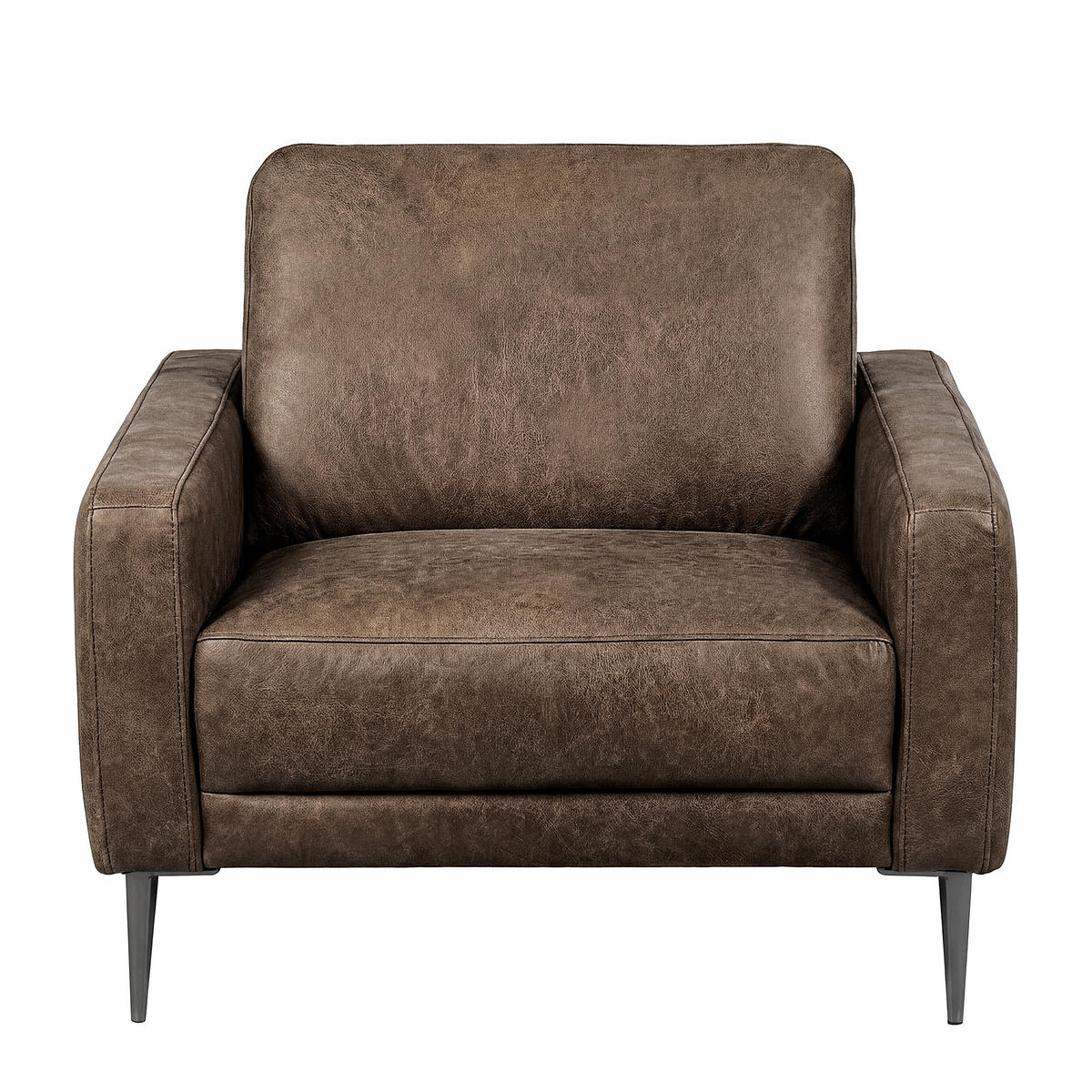 SESSEL  in Lederlook Echtleder Dunkelbraun  - Dunkelbraun/Schwarzchrom, Design, Leder/Textil (88cm) - Livetastic