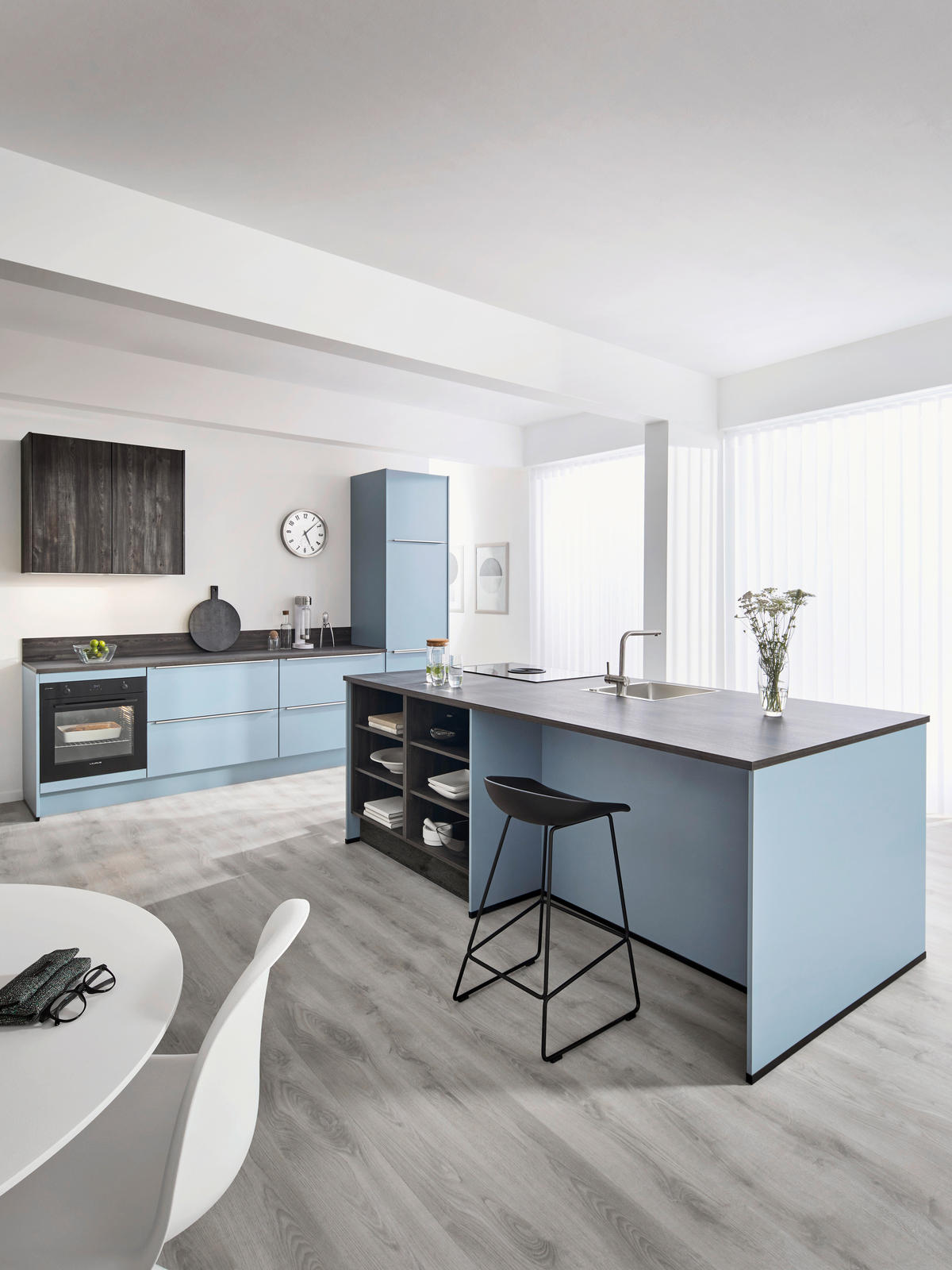 EINBAUKÜCHE   - Pastellblau, Design, Holzwerkstoff - Xora