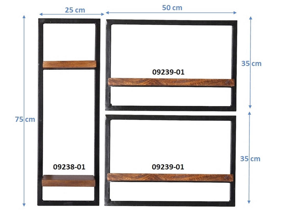 WANDREGALSET 80/75/25 cm  - Schwarz/Naturfarben, Design, Holz/Metall (80/75/25cm) - MID.YOU