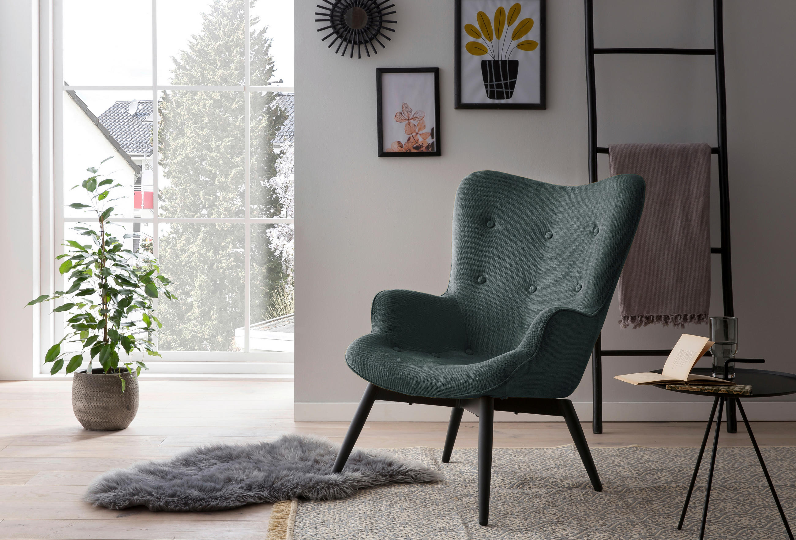 SESSEL in Struktur Waldgrün  - Waldgrün/Schwarz, MODERN, Textil/Metall (80/92/99cm) - Livetastic