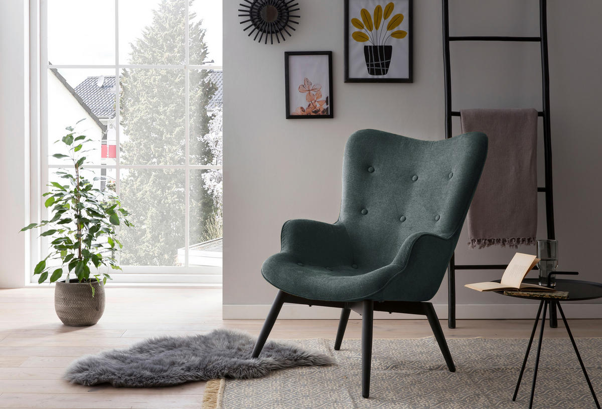 SESSEL in Struktur Waldgrün  - Waldgrün/Schwarz, MODERN, Textil/Metall (80/92/99cm) - Livetastic