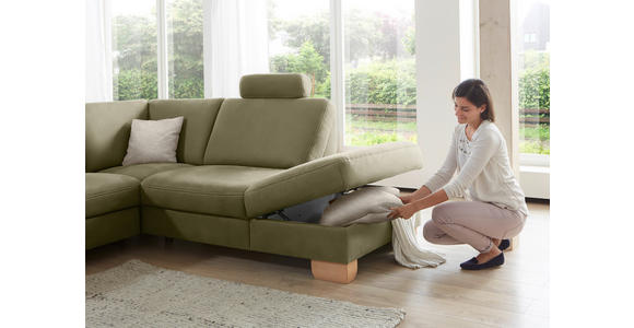 ECKSOFA in Mikrofaser Hellgrün  - Wildeiche/Beige, KONVENTIONELL, Holz/Textil (236/286cm) - Voleo