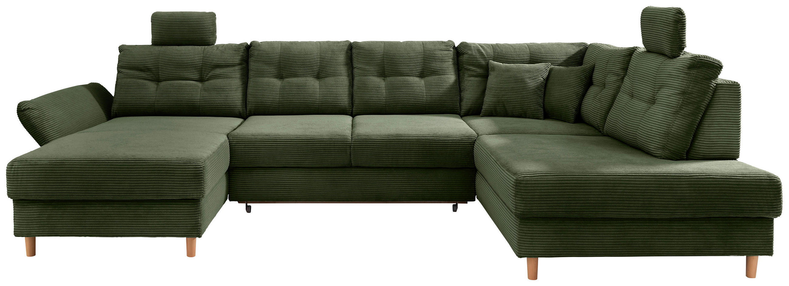 WOHNLANDSCHAFT Dunkelgrün Cord  - Dunkelgrün/Naturfarben, MODERN, Holz/Textil (176/338-352/206cm) - Livetastic