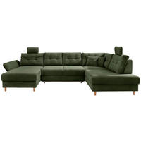 WOHNLANDSCHAFT Dunkelgrün Cord  - Dunkelgrün/Naturfarben, MODERN, Holz/Textil (176/338-352/206cm) - Livetastic