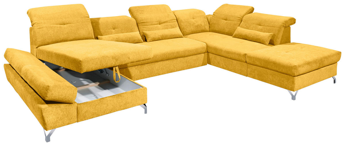 WOHNLANDSCHAFT in Mikrovelours Gelb  - Gelb/Silberfarben, Modern, Textil/Metall (168/350/245cm) - MID.YOU