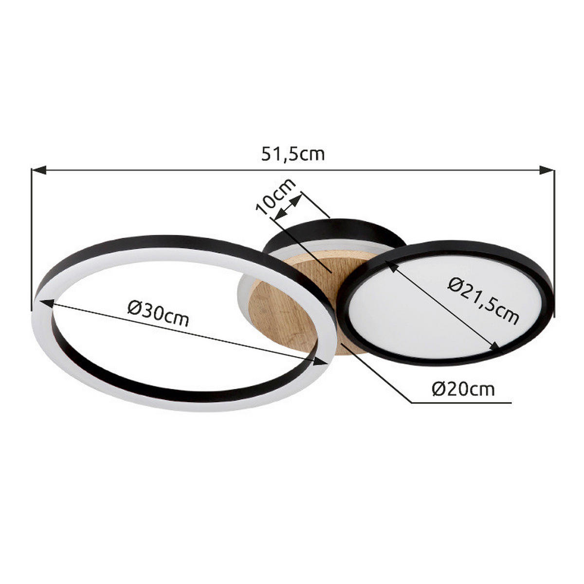 LED-DECKENLEUCHTE SID 51,5/30/10,5 cm   - Dunkelbraun/Schwarz, Design, Holzwerkstoff/Kunststoff (51,5/30/10,5cm) - Globo