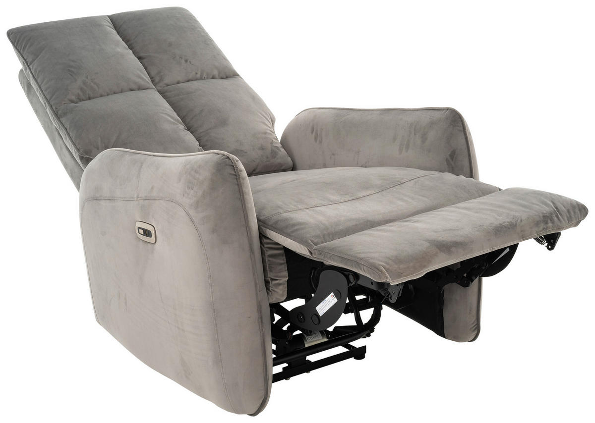 RELAXSESSEL Samt Relaxfunktion, Rücken echt    - Schwarz/Grau, Design, Textil/Metall (76/109/87cm) - Carryhome