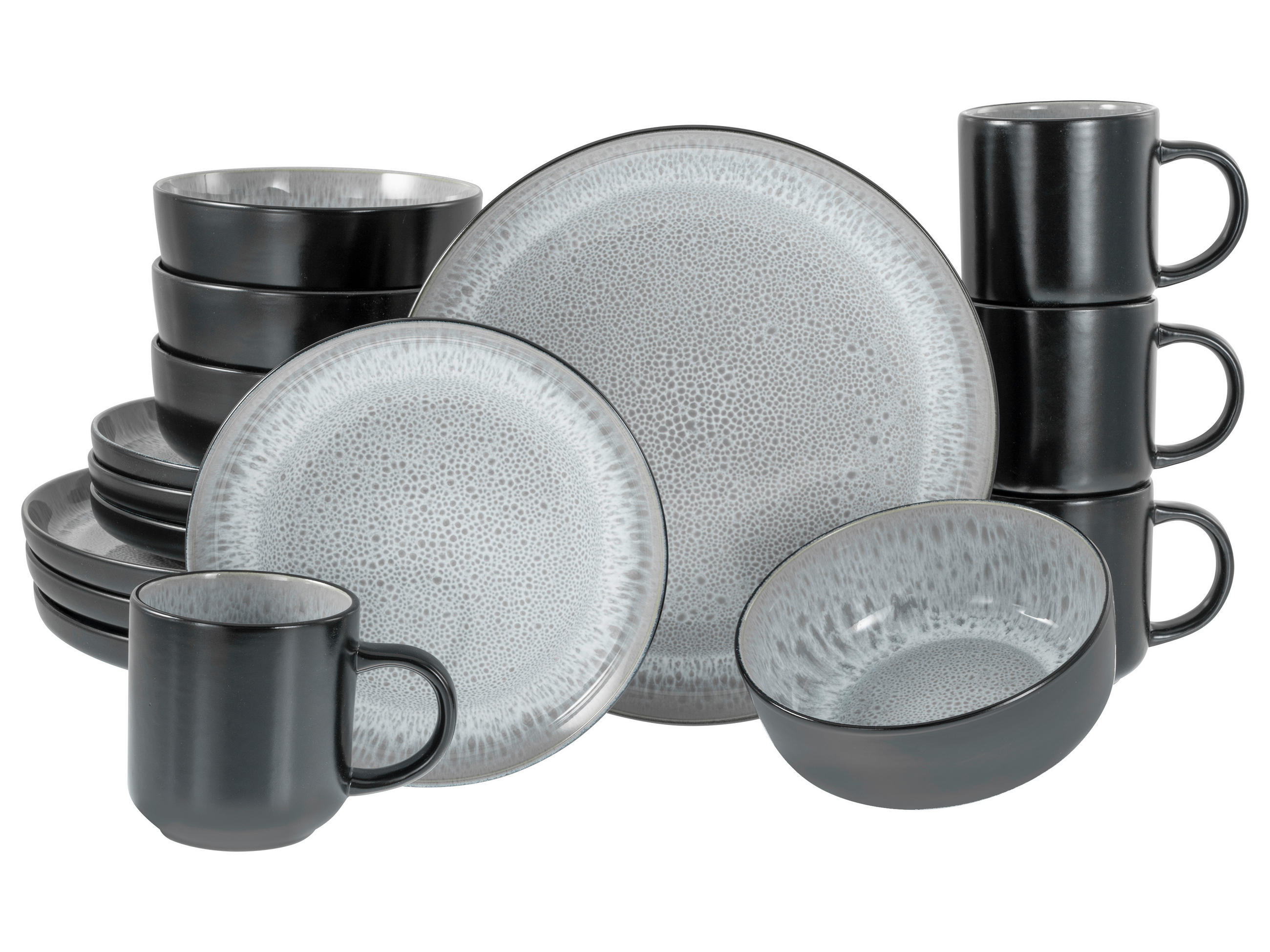 KOMBISERVICE Nordic Fjord Frost 16-teilig  - Hellgrau/Schwarz, Basics, Keramik (38/31/38cm) - Creatable