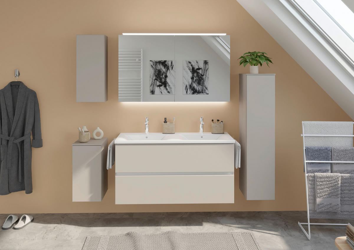 BADEZIMMER 3-teilig  in 121 cm  - Beigebraun/Weiß, MODERN, Glas/Keramik (121cm) - Celina Home
