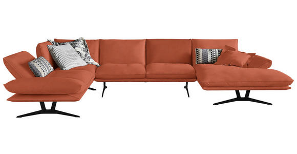 WOHNLANDSCHAFT in Echtleder Orange  - Schwarz/Orange, Natur, Leder/Metall (222/364/159cm) - Dieter Knoll