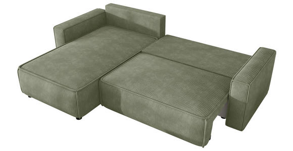 ECKSOFA Salbeigrün Cord Zierkissen, Rückenkissen, Bettkasten, Schlaffunktion, Rücken echt, Liegefläche im Originalstoff  - Salbeigrün/Schwarz, MODERN, Kunststoff/Textil (190/280cm) - Carryhome