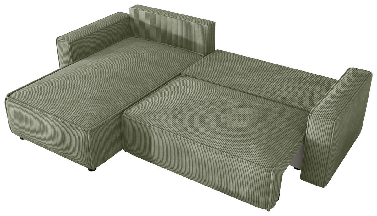 ECKSOFA  in Cord Salbeigrün  - Salbeigrün/Schwarz, MODERN, Kunststoff/Textil (190/280cm) - Carryhome