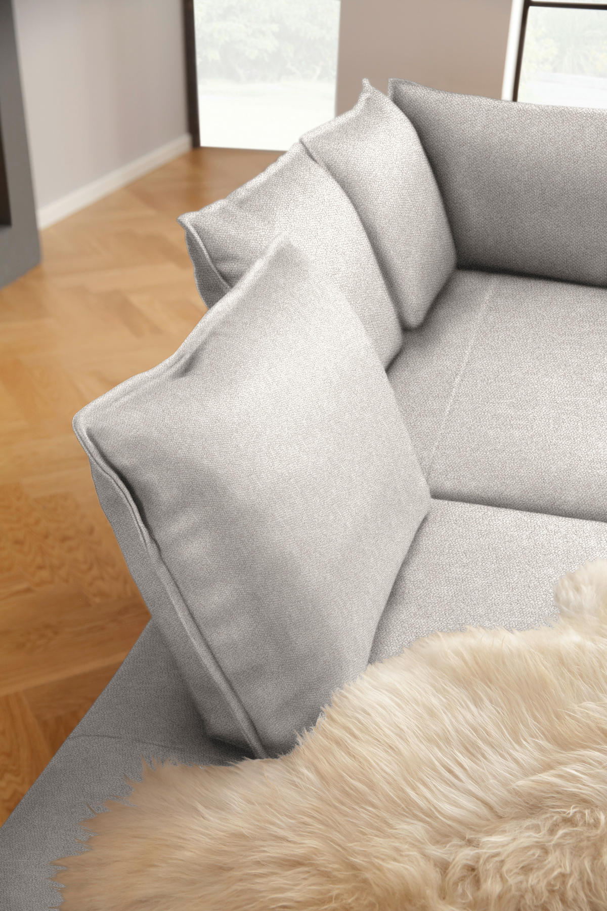 ECKSOFA  in Chenille, Flachgewebe Ecru  272/340 cm  - Ecru/Schwarz, MODERN, Textil/Metall (272/340cm) - W.Schillig