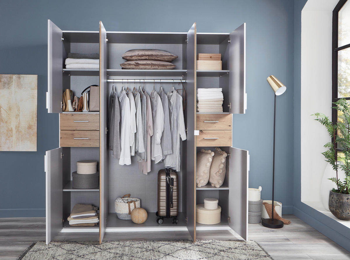 DREHTÜRENSCHRANK 180/208/58 cm 6-türig Weiß, Eiche Artisan  - Silberfarben/Eiche Artisan, Basics, Holzwerkstoff (180/208/58cm) - MID.YOU