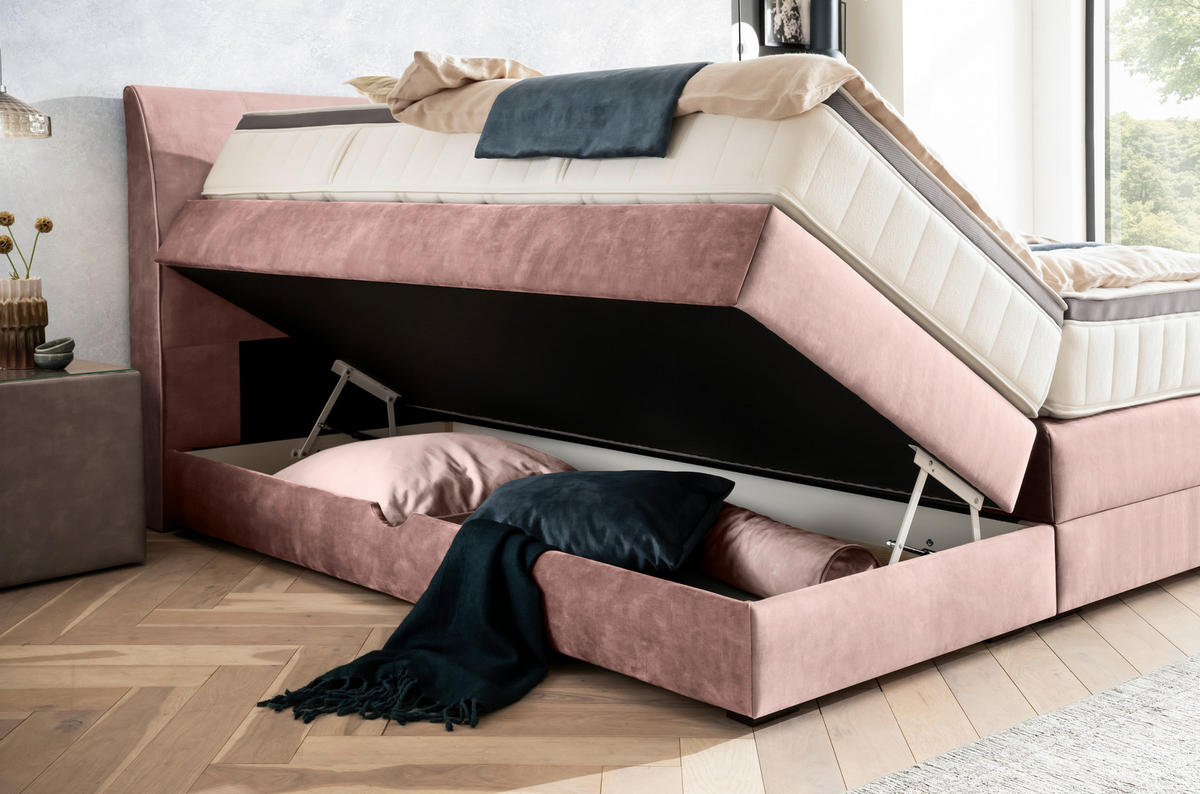 BOXSPRINGBETT 160/200 cm  in Hellrosa  - Wengefarben/Hellrosa, KONVENTIONELL, Holz/Textil (160/200cm) - Novel