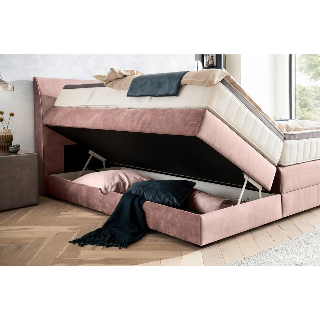 Thumbnail - Novel Boxspringbett, Hellrosa, Textil, Wenge, H3 + H4, 7-Zonen, Höhe ca. 27 cm, 160x200 cm, Bettkasten, Federkernmatratz...