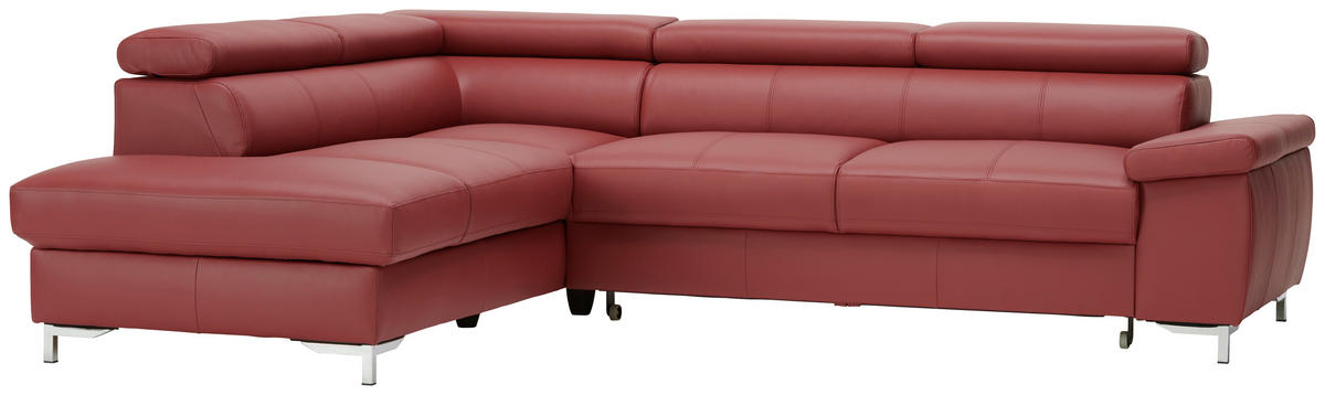 ECKSOFA in Echtleder Bordeaux  213/268 cm  - Chromfarben/Bordeaux, Design, Leder/Metall (213/268cm) - Stylife