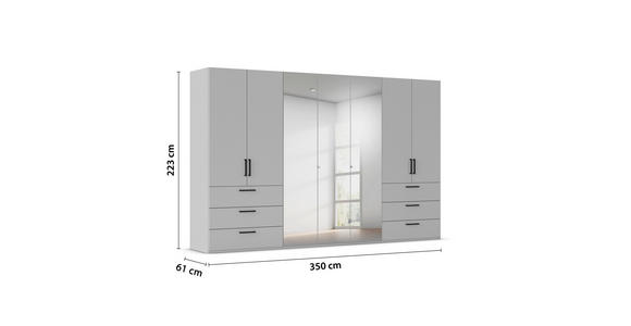 DREHTÜRENSCHRANK 350/223/61 cm,  in Graphitfarben, 7-türig  - Chromfarben/Schwarz, Basics, Glas/Holzwerkstoff (350/223/61cm) - Novel