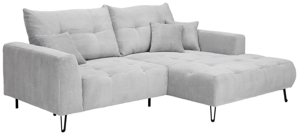 ECKSOFA in Cord Hellgrau  - Hellgrau/Schwarz, Konventionell, Textil/Metall (250/185cm) - Carryhome